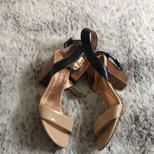 BCBGENERATION Black Sanarita Nude Faux Leather Heels Shoes Size 7.5